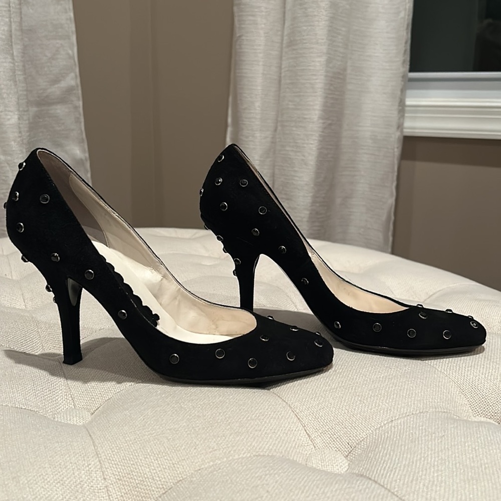 Fornarina Made In Italy Black Suede Pumps with Black Rhinestones